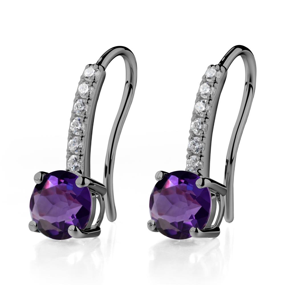 Simple Round Amethyst Dangle Earrings - LUO Jewelry #metal_black finish sterling silver