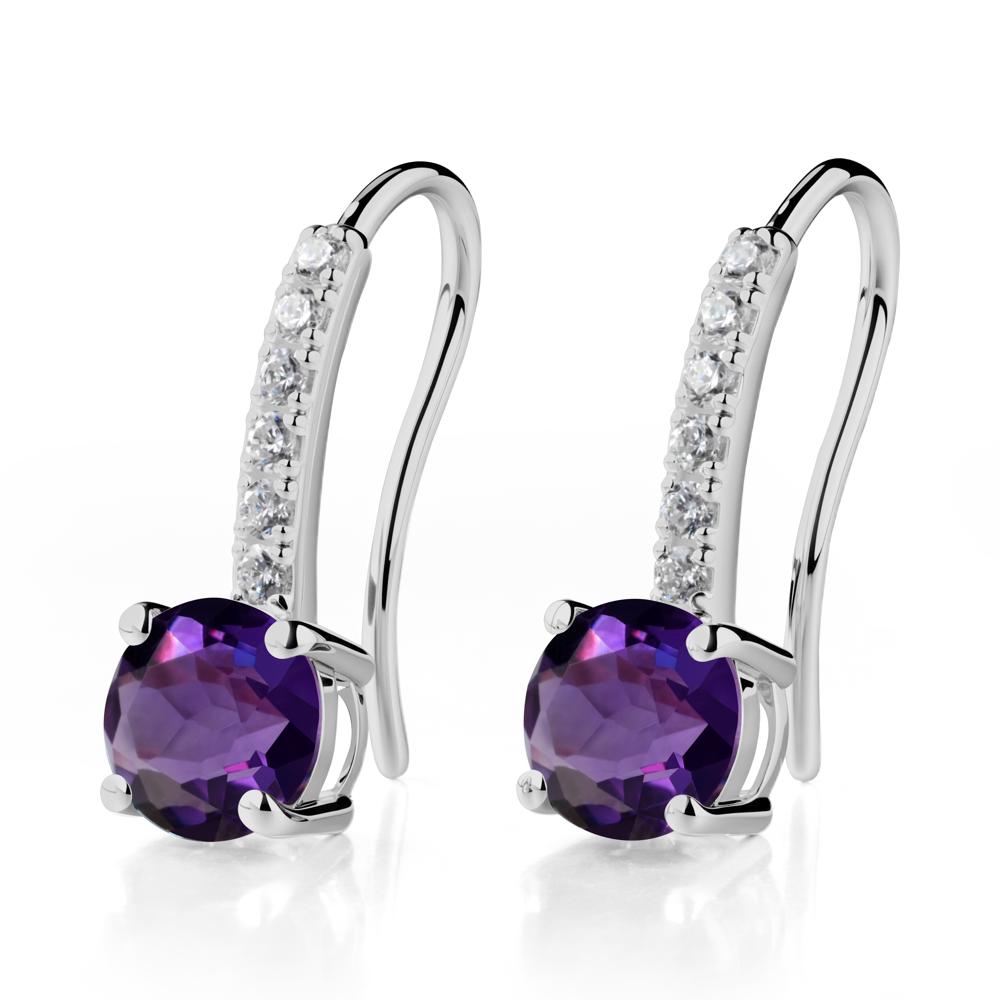 Simple Round Amethyst Dangle Earrings - LUO Jewelry #metal_platinum