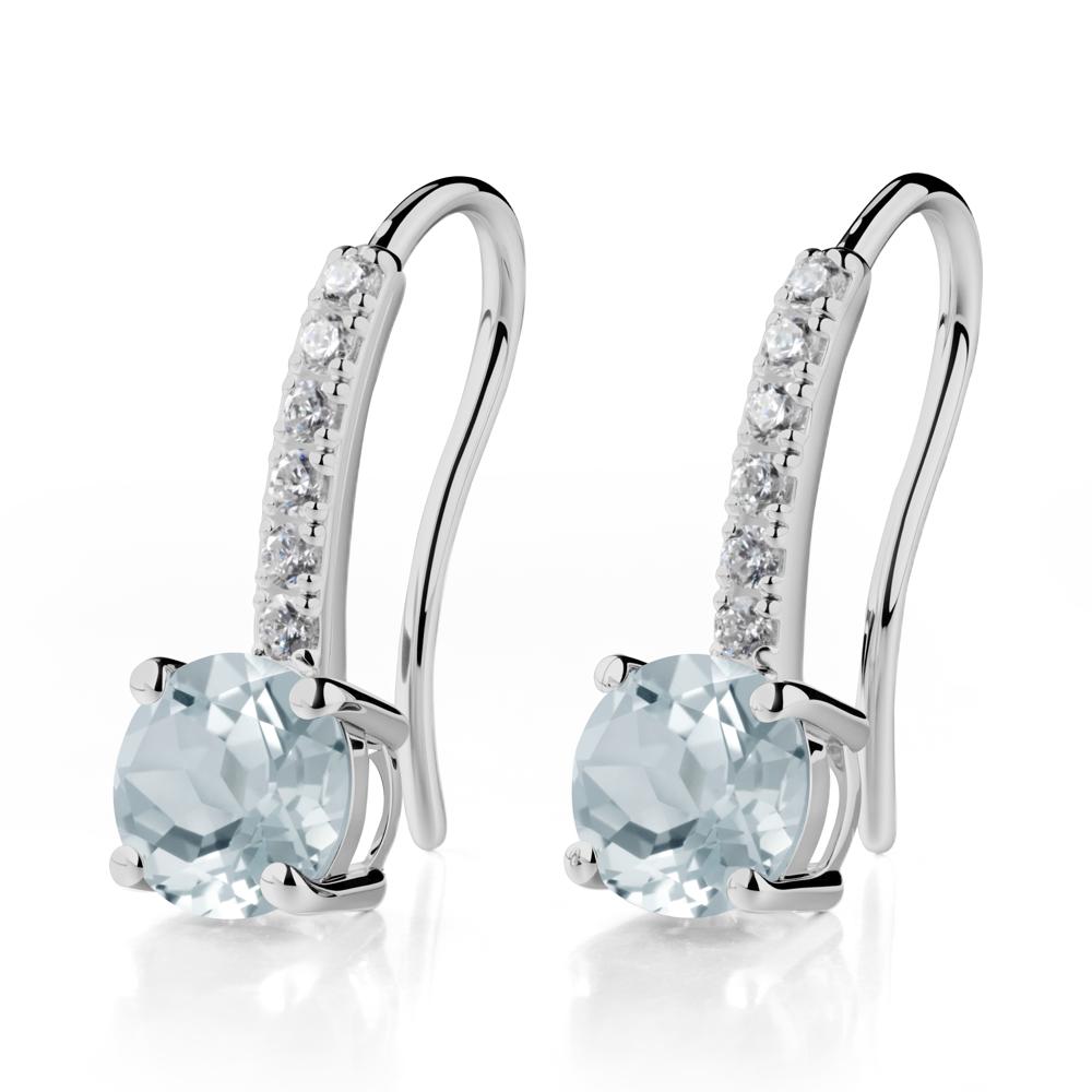 Simple Round Aquamarine Dangle Earrings - LUO Jewelry #metal_platinum