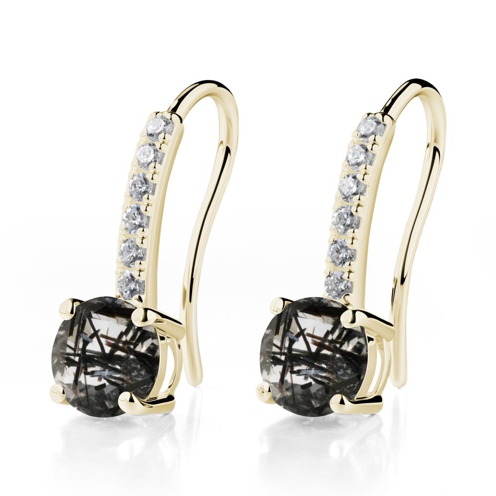 Simple Round Black Rutilated Quartz Dangle Earrings - LUO Jewelry #metal_14k yellow gold