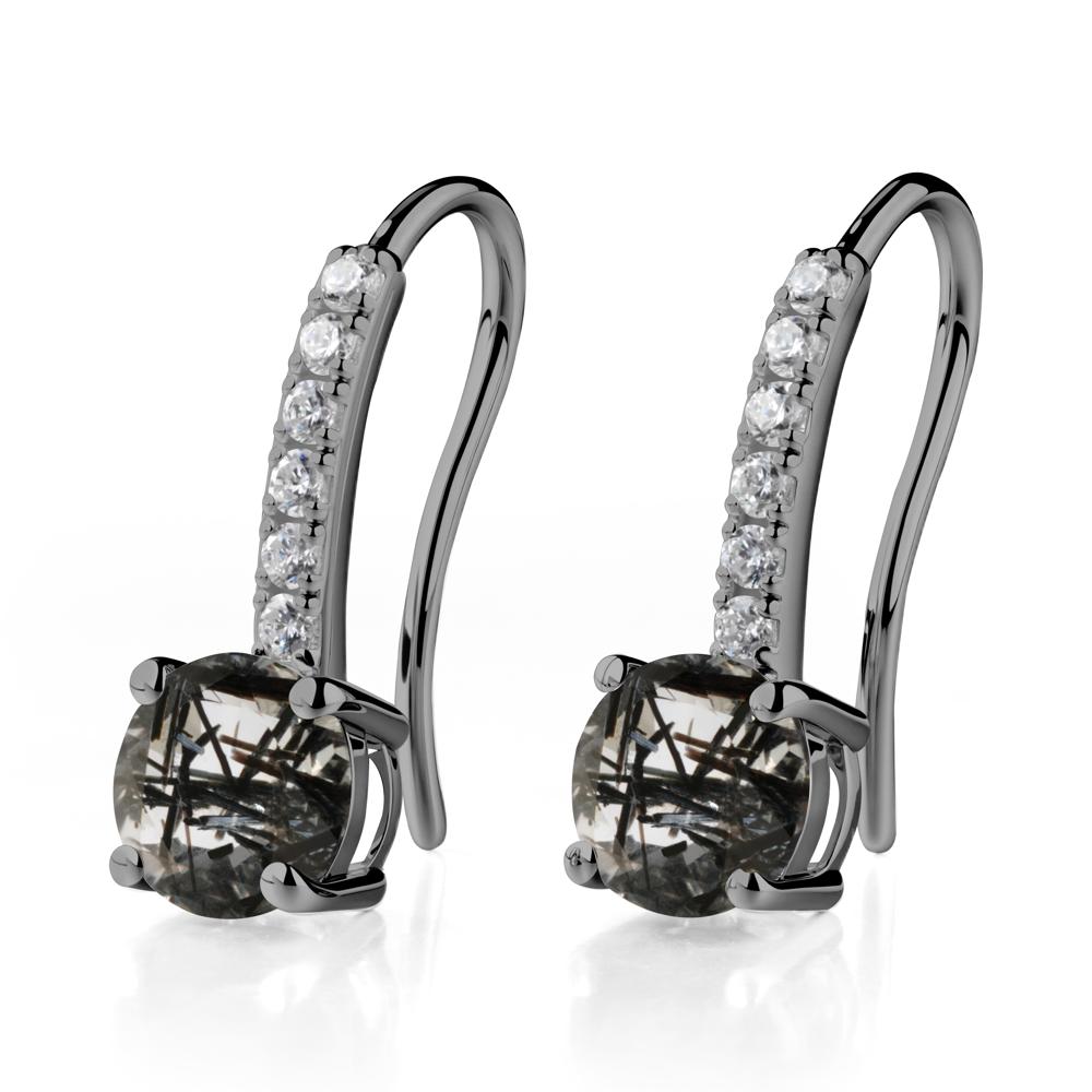 Simple Round Black Rutilated Quartz Dangle Earrings - LUO Jewelry #metal_black finish sterling silver