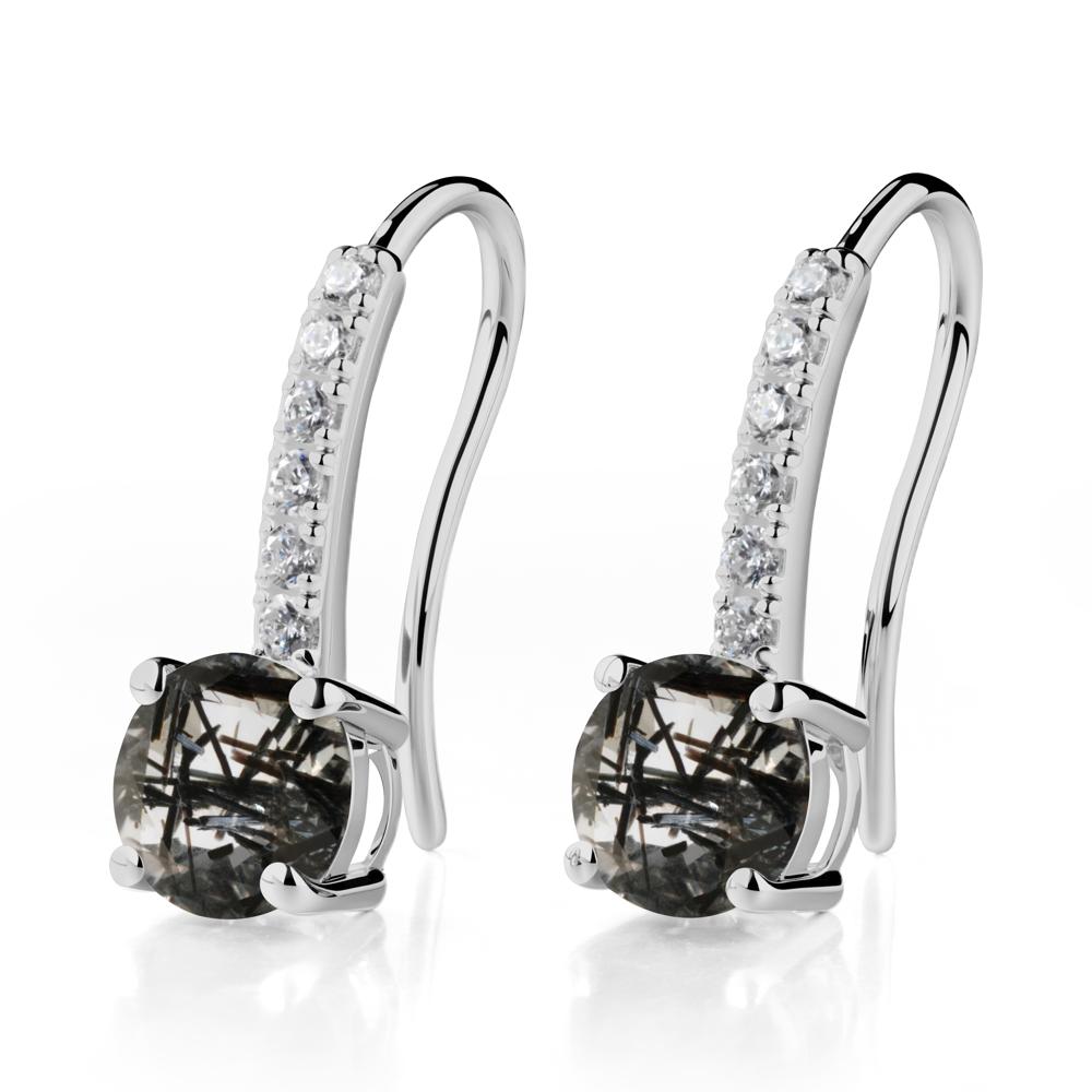 Simple Round Black Rutilated Quartz Dangle Earrings - LUO Jewelry #metal_platinum