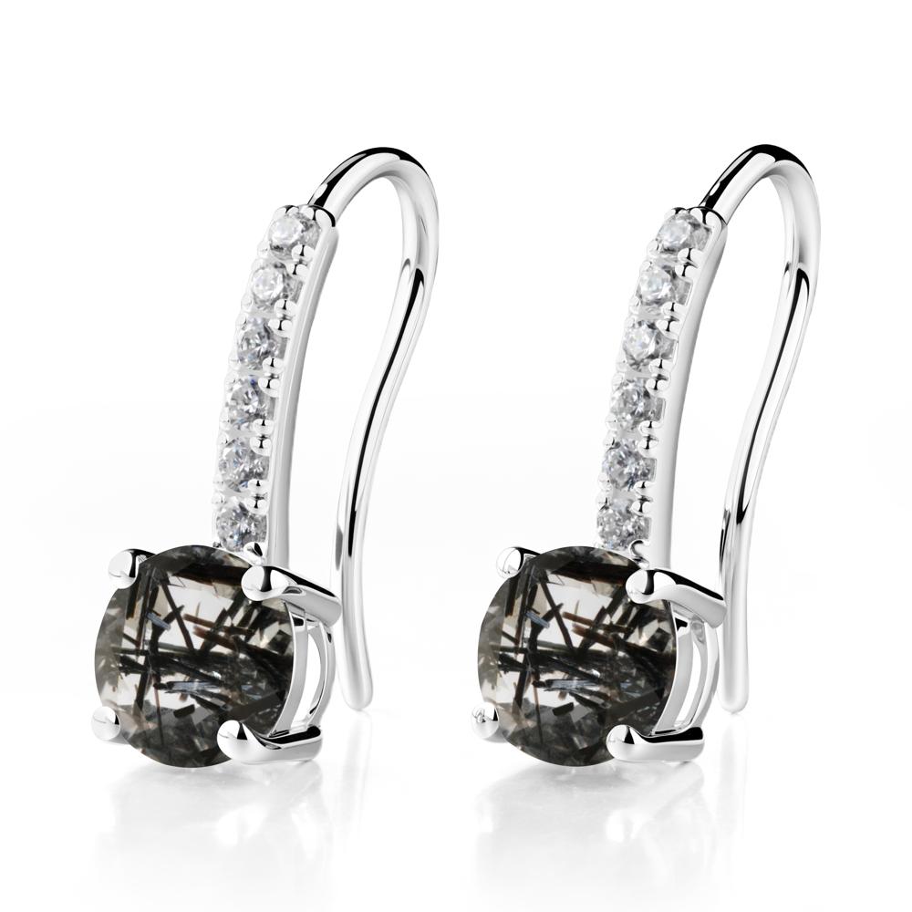 Simple Round Black Rutilated Quartz Dangle Earrings - LUO Jewelry #metal_sterling silver
