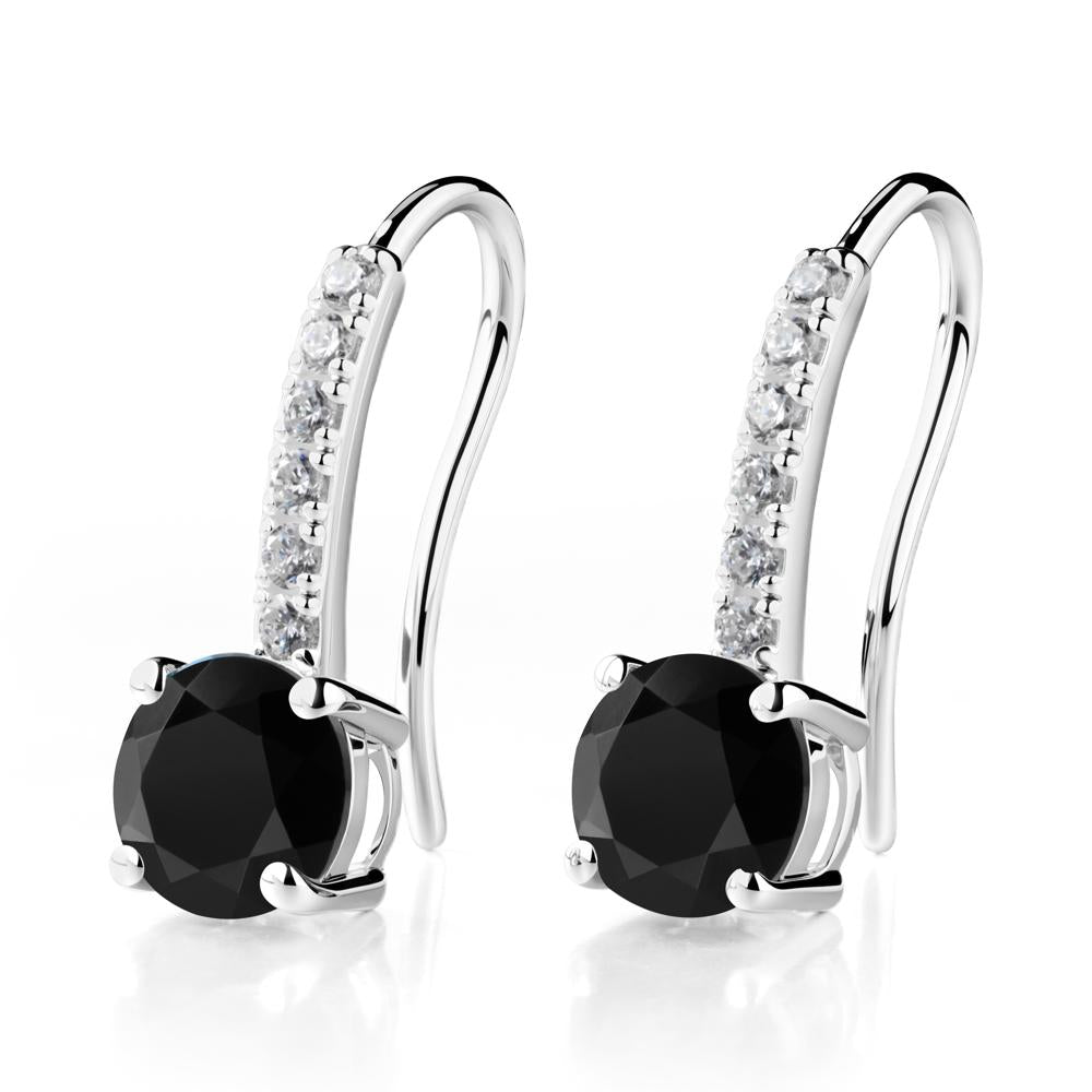 Simple Round Black Spinel Dangle Earrings - LUO Jewelry #metal_18k white gold