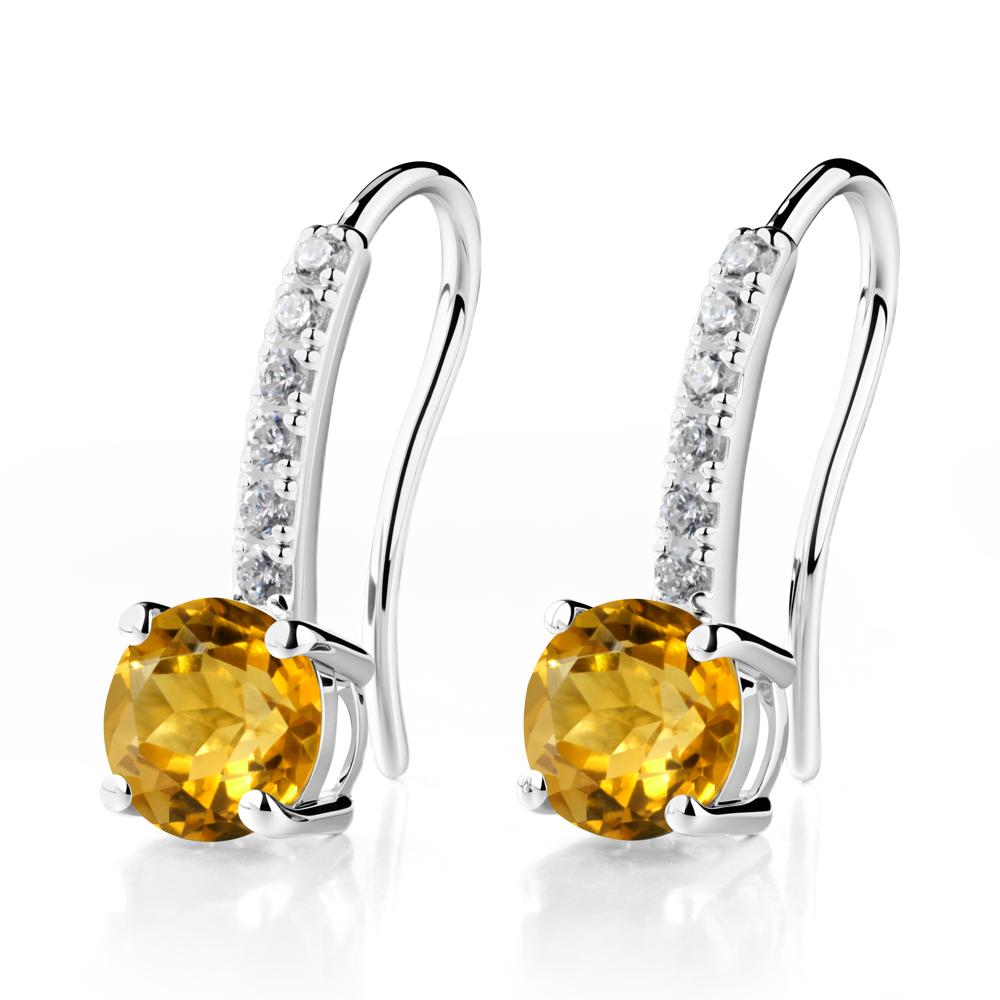 Simple Round Citrine Dangle Earrings - LUO Jewelry #metal_18k white gold