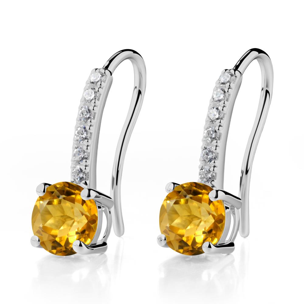 Simple Round Citrine Dangle Earrings - LUO Jewelry #metal_platinum