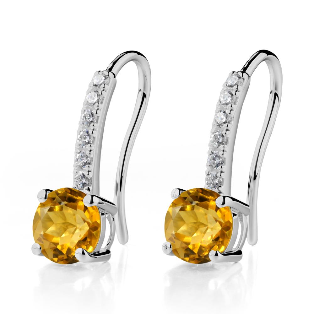 Simple Round Citrine Dangle Earrings - LUO Jewelry #metal_platinum