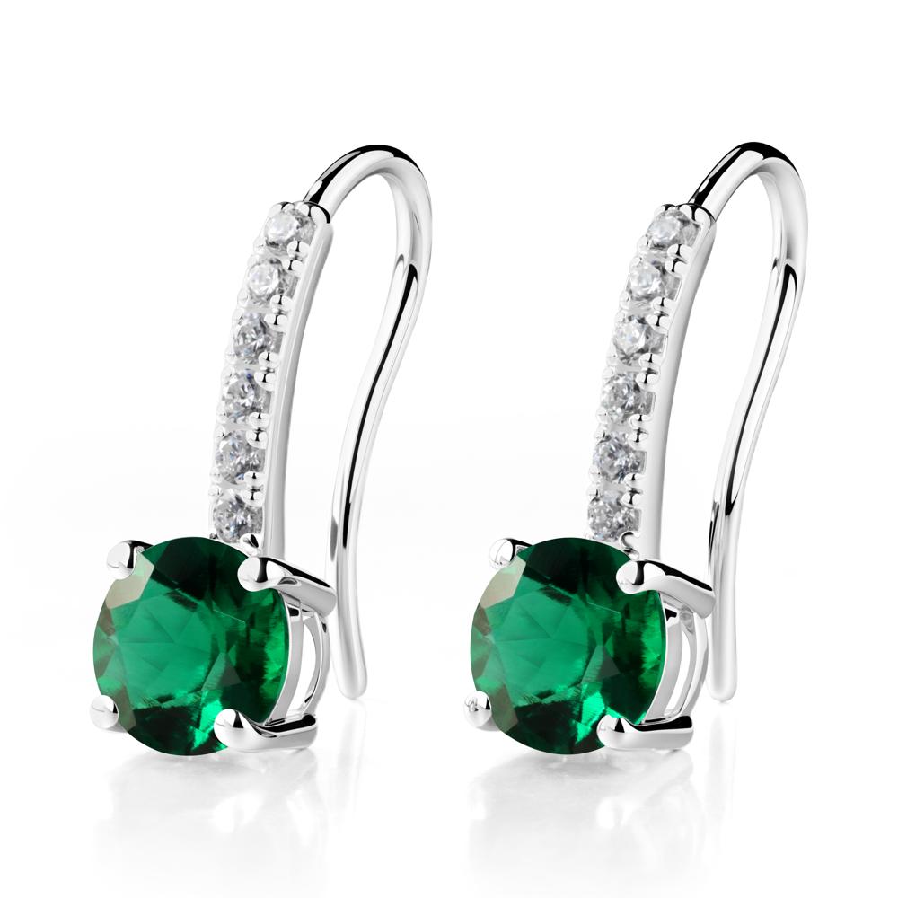 Simple Round Emerald Dangle Earrings - LUO Jewelry #metal_14k white gold