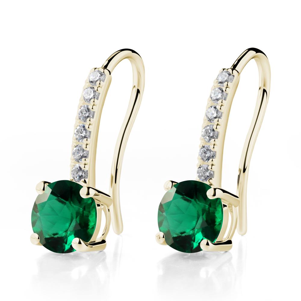 Simple Round Emerald Dangle Earrings - LUO Jewelry #metal_14k yellow gold