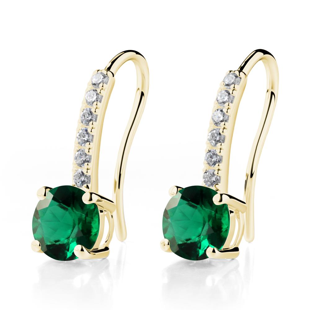 Simple Round Emerald Dangle Earrings - LUO Jewelry #metal_18k yellow gold