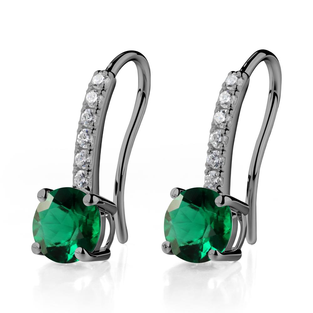 Simple Round Emerald Dangle Earrings - LUO Jewelry #metal_black finish sterling silver