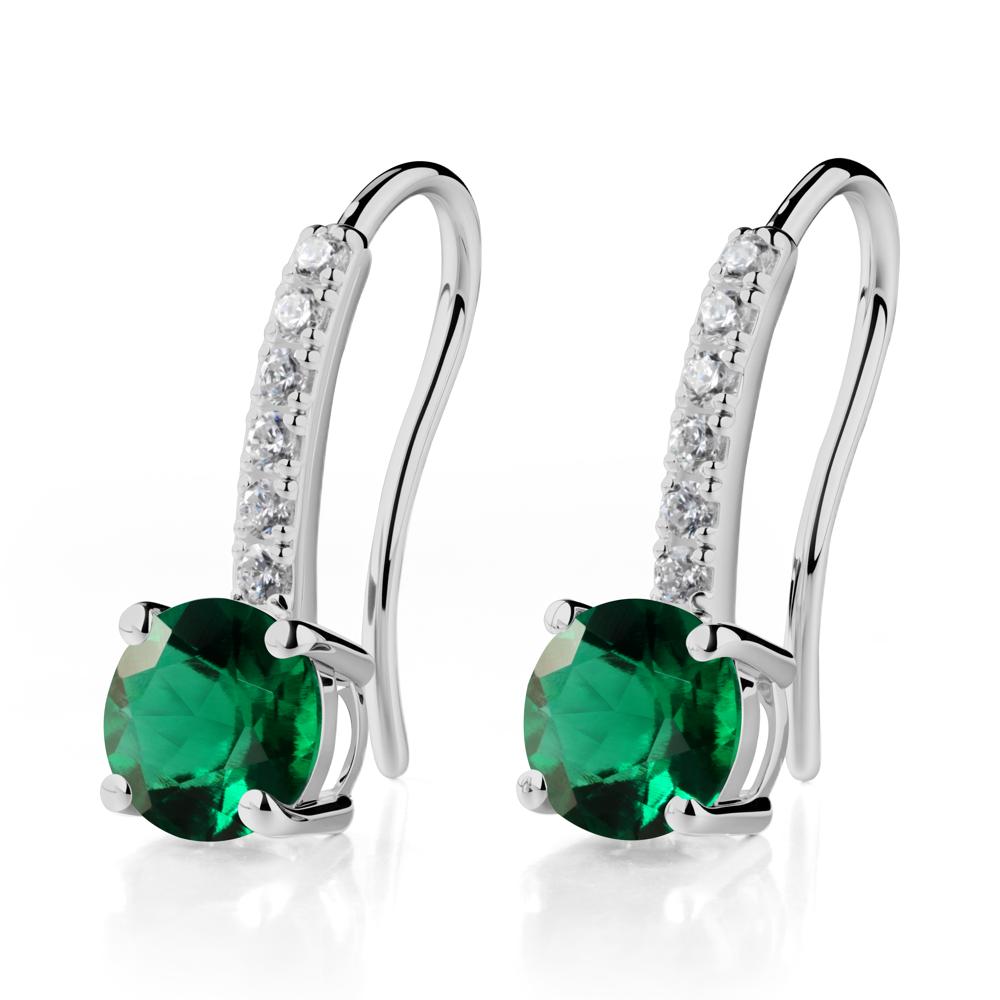 Simple Round Emerald Dangle Earrings - LUO Jewelry #metal_platinum