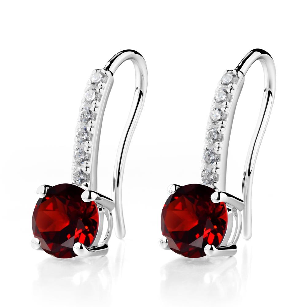 Simple Round Garnet Dangle Earrings - LUO Jewelry #metal_14k white gold
