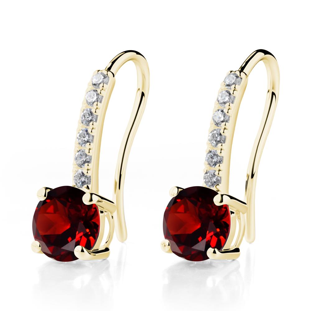 Simple Round Garnet Dangle Earrings - LUO Jewelry #metal_18k yellow gold