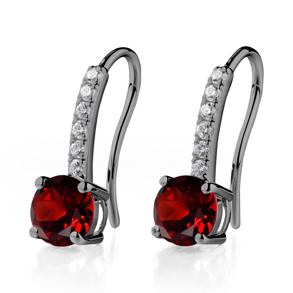 Simple Round Garnet Dangle Earrings - LUO Jewelry #metal_black finish sterling silver