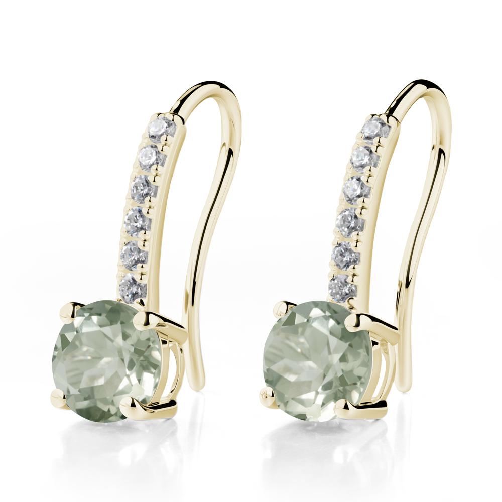Simple Round Green Amethyst Dangle Earrings - LUO Jewelry #metal_14k yellow gold