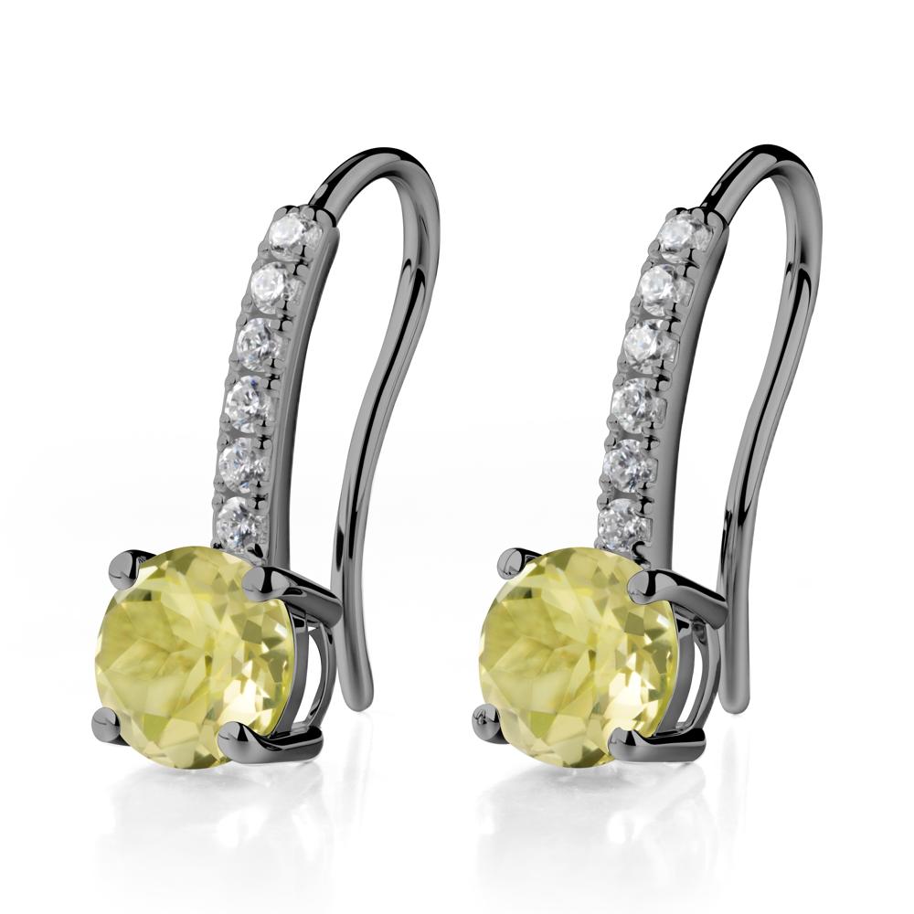Simple Round Lemon Quartz Dangle Earrings - LUO Jewelry #metal_black finish sterling silver
