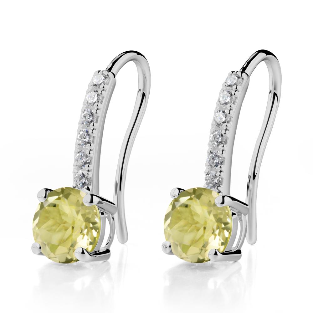 Simple Round Lemon Quartz Dangle Earrings - LUO Jewelry #metal_platinum