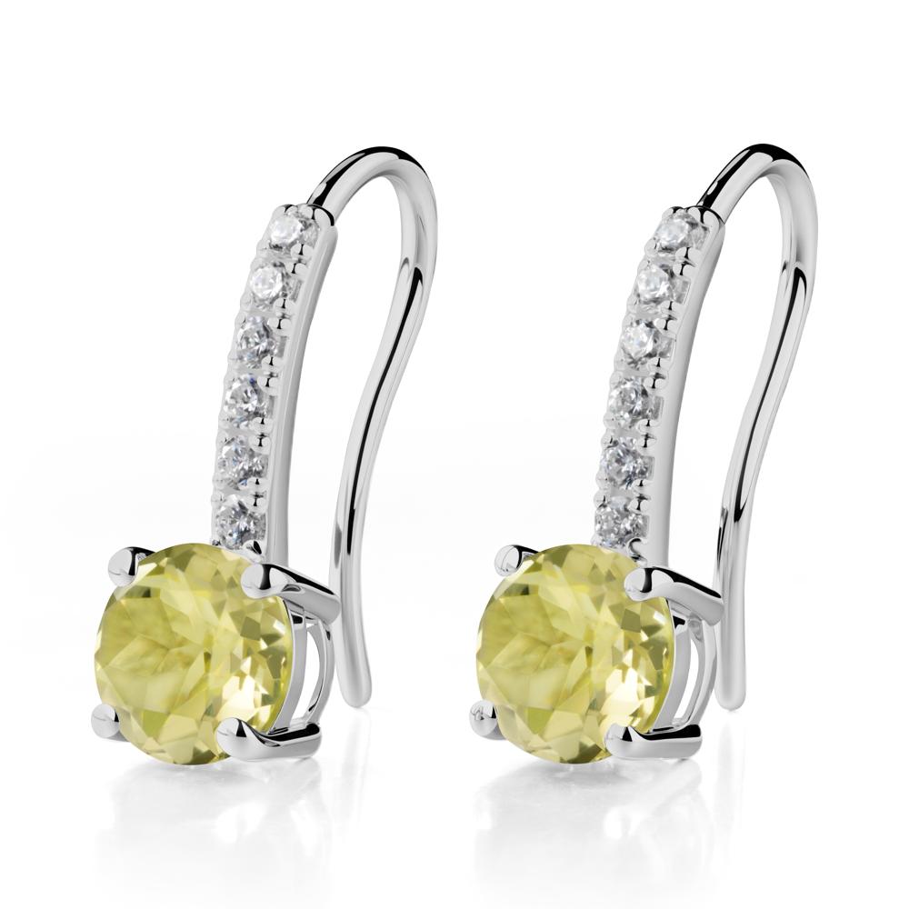 Simple Round Lemon Quartz Dangle Earrings - LUO Jewelry #metal_platinum
