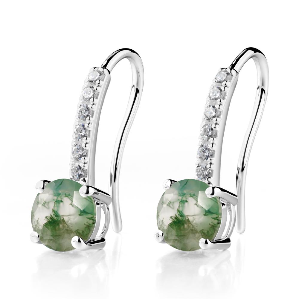 Simple Round Moss Agate Dangle Earrings - LUO Jewelry #metal_14k white gold