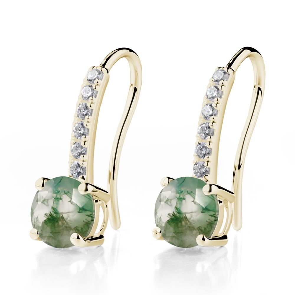 Simple Round Moss Agate Dangle Earrings - LUO Jewelry #metal_14k yellow gold