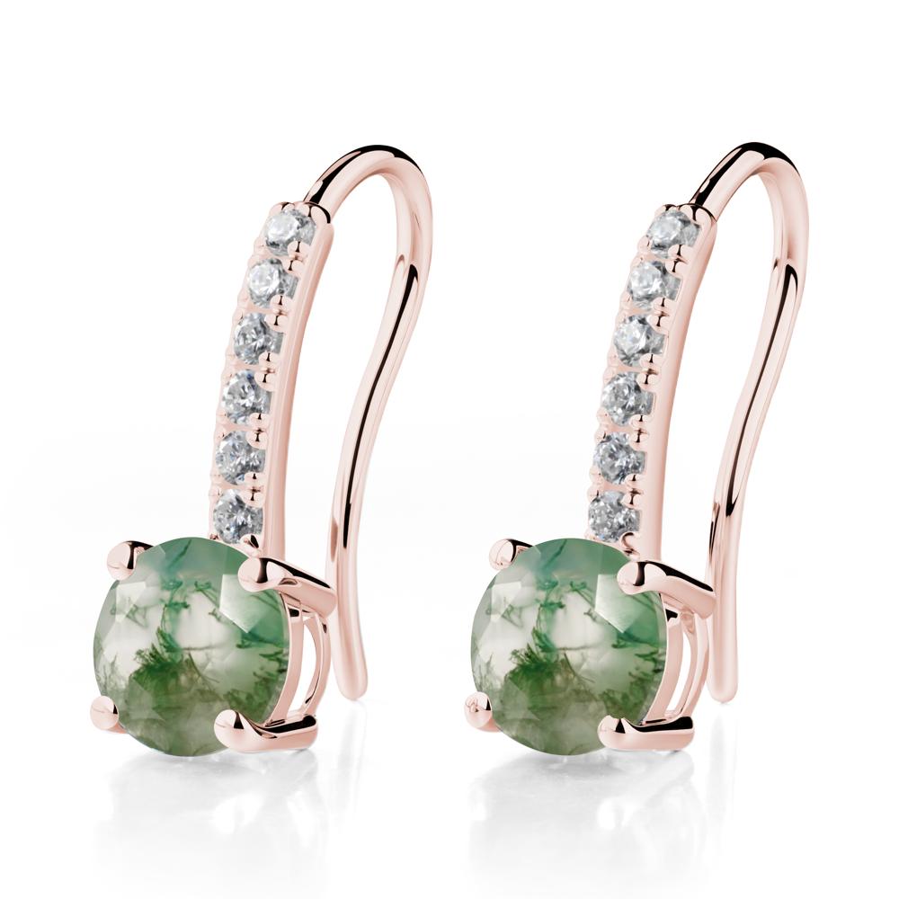 Simple Round Moss Agate Dangle Earrings - LUO Jewelry #metal_18k rose gold