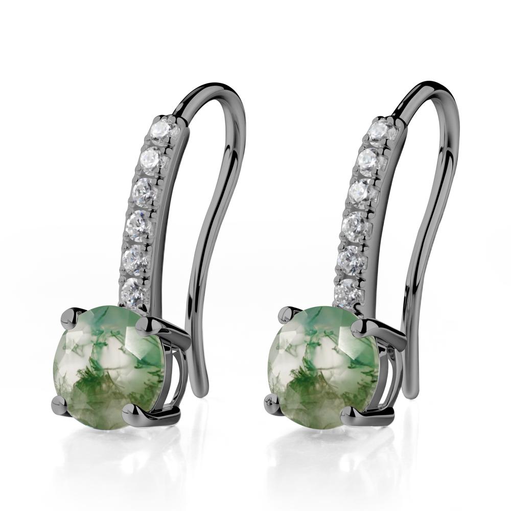 Simple Round Moss Agate Dangle Earrings - LUO Jewelry #metal_black finish sterling silver