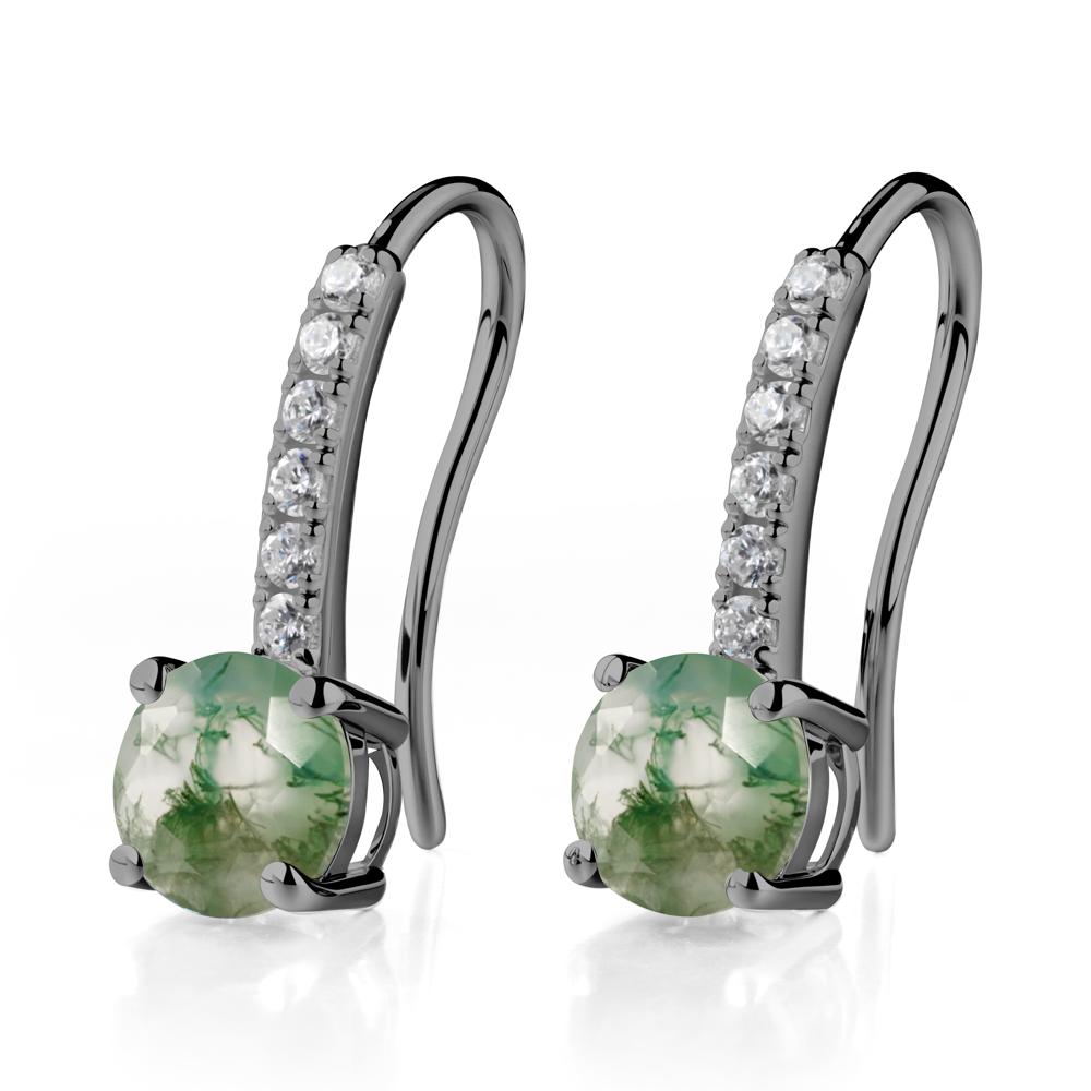 Simple Round Moss Agate Dangle Earrings - LUO Jewelry #metal_black finish sterling silver