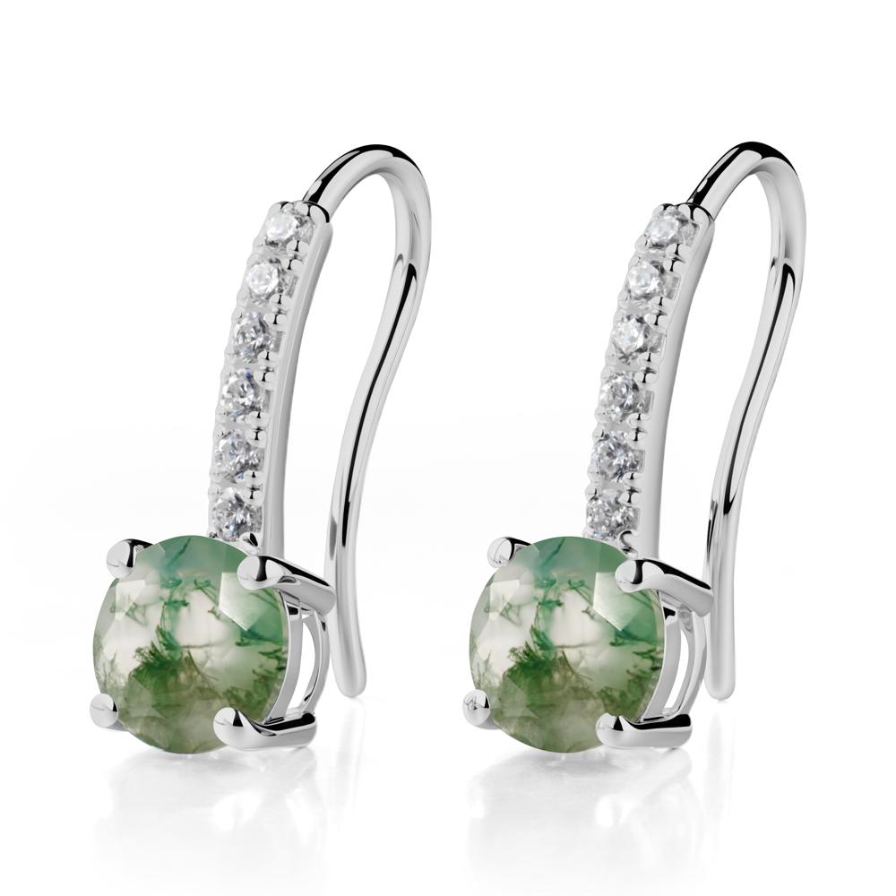 Simple Round Moss Agate Dangle Earrings - LUO Jewelry #metal_platinum