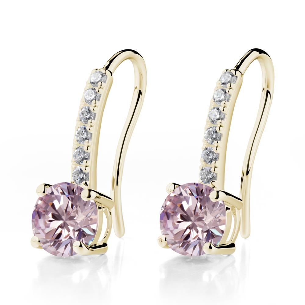 Simple Round Pink Cubic Zirconia Dangle Earrings - LUO Jewelry #metal_14k yellow gold