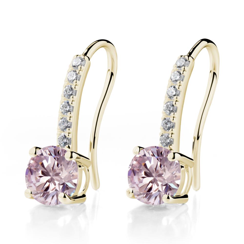 Simple Round Pink Cubic Zirconia Dangle Earrings - LUO Jewelry #metal_14k yellow gold