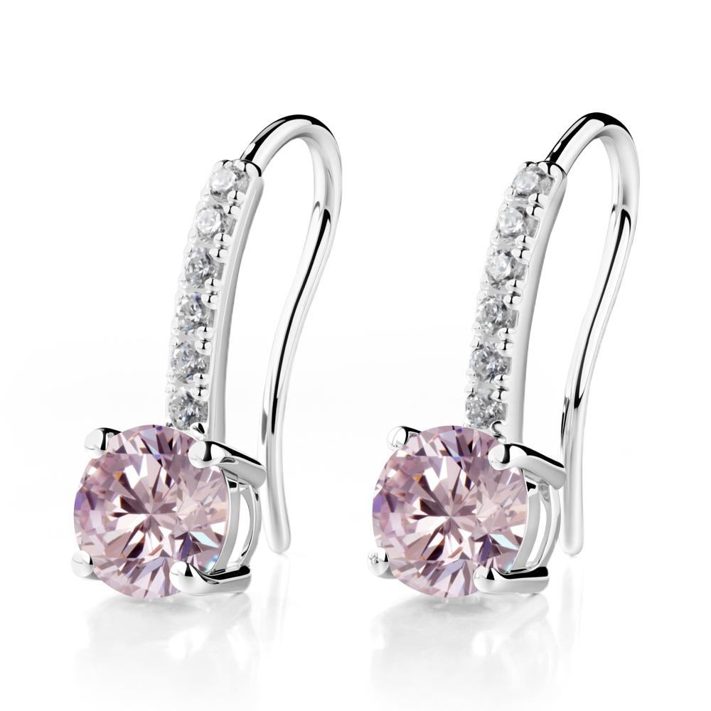 Simple Round Pink Cubic Zirconia Dangle Earrings - LUO Jewelry #metal_18k white gold