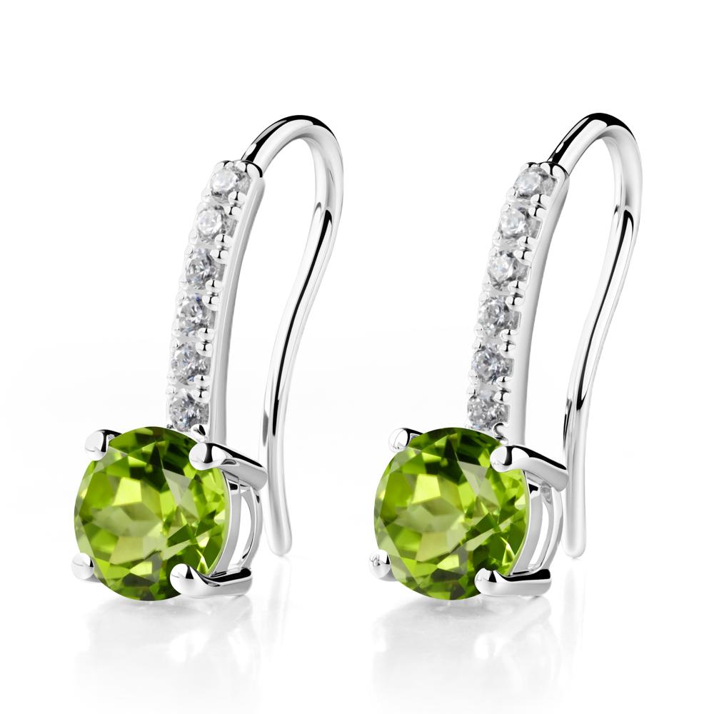 Simple Round Peridot Dangle Earrings - LUO Jewelry #metal_18k white gold