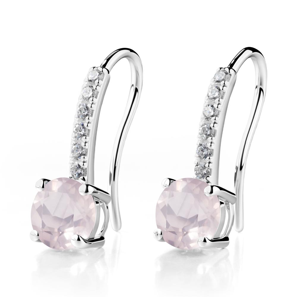 Simple Round Rose Quartz Dangle Earrings - LUO Jewelry #metal_14k white gold