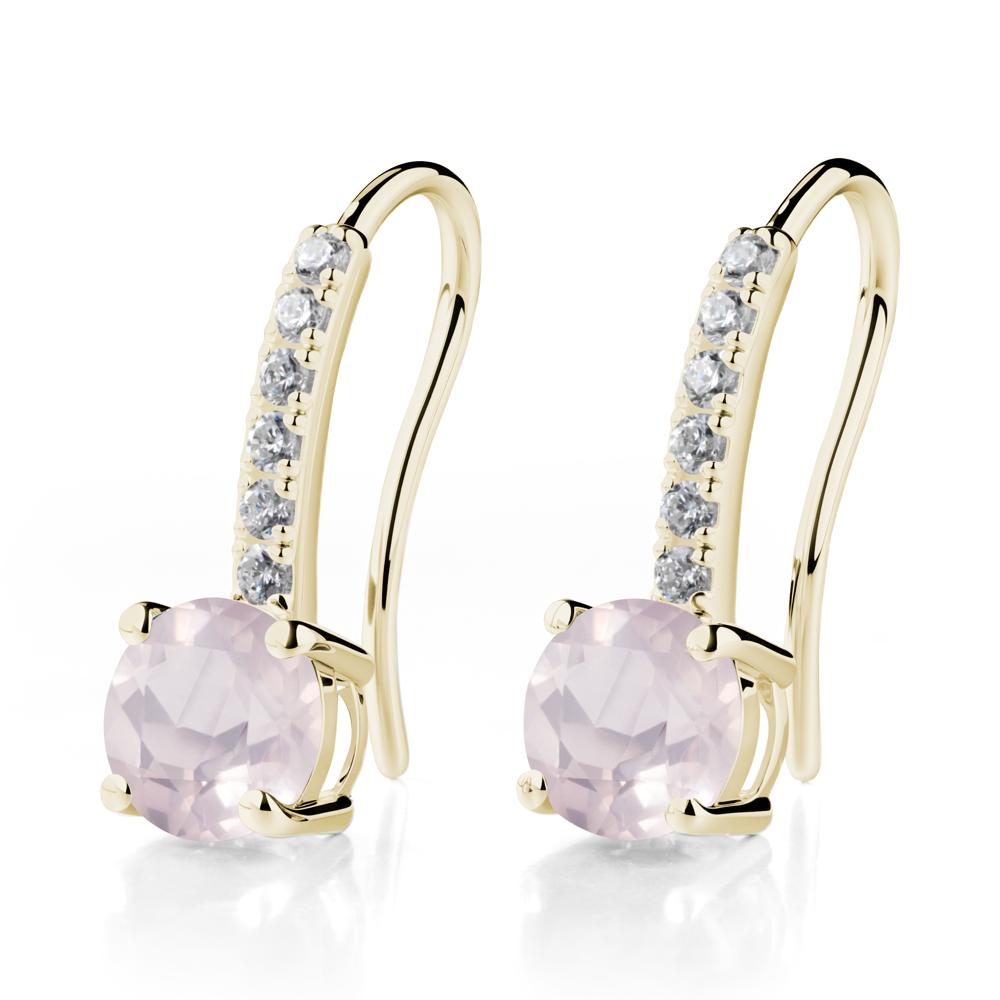 Simple Round Rose Quartz Dangle Earrings - LUO Jewelry #metal_14k yellow gold