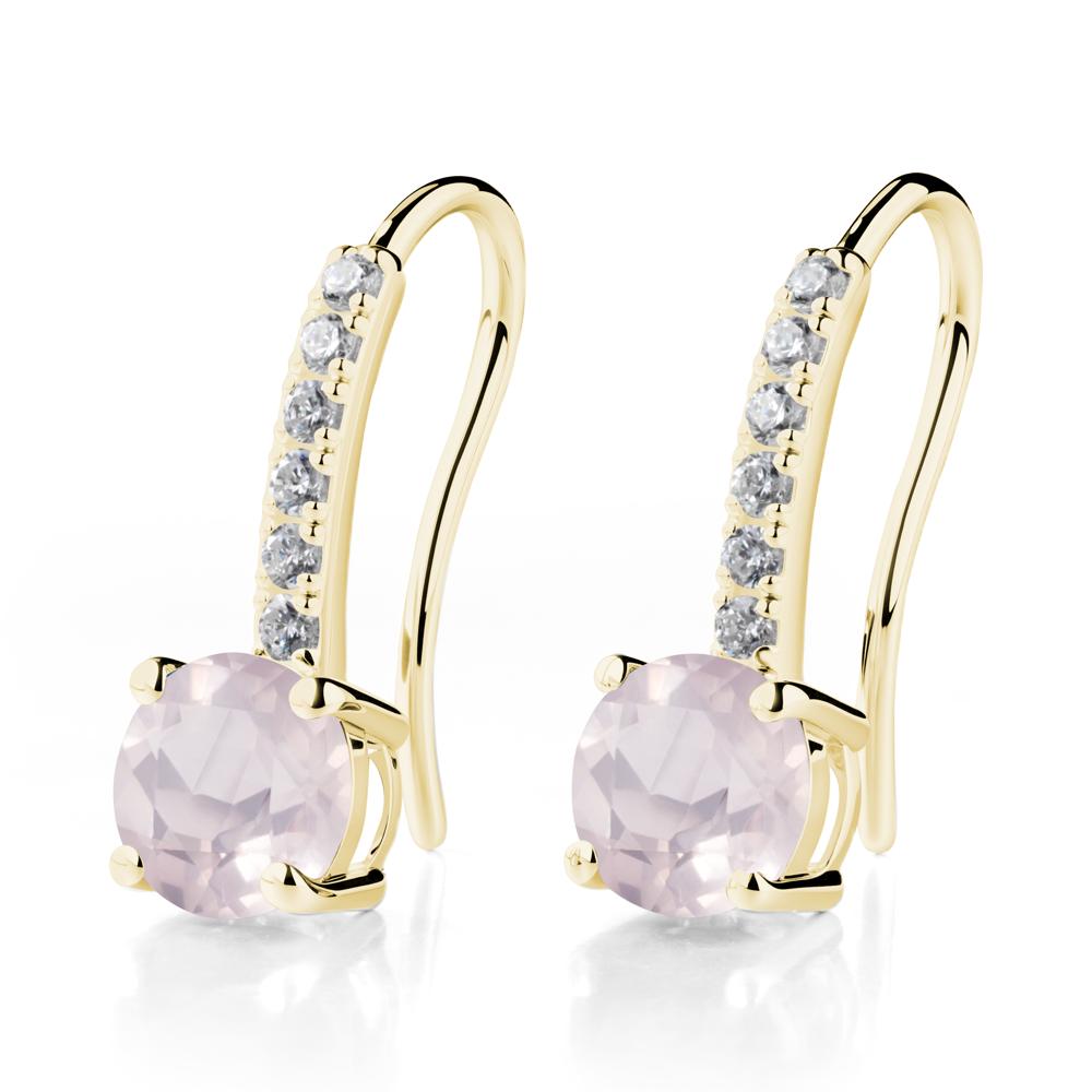 Simple Round Rose Quartz Dangle Earrings - LUO Jewelry #metal_18k yellow gold