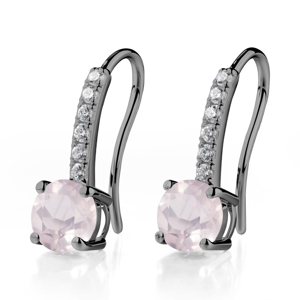 Simple Round Rose Quartz Dangle Earrings - LUO Jewelry #metal_black finish sterling silver