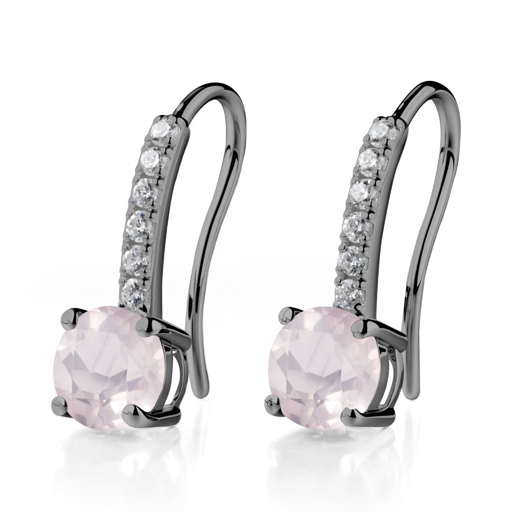 Simple Round Rose Quartz Dangle Earrings - LUO Jewelry #metal_black finish sterling silver