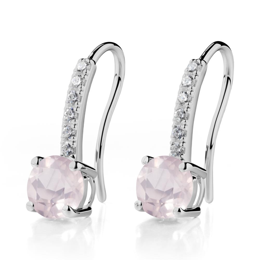 Simple Round Rose Quartz Dangle Earrings - LUO Jewelry #metal_platinum