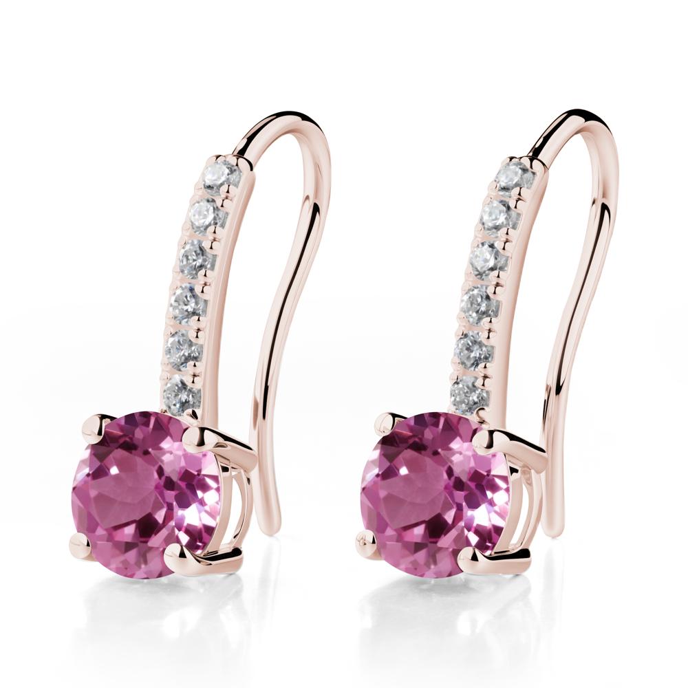 Simple Round Pink Sapphire Dangle Earrings - LUO Jewelry #metal_14k rose gold