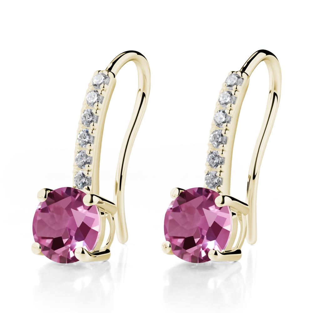 Simple Round Pink Sapphire Dangle Earrings - LUO Jewelry #metal_14k yellow gold