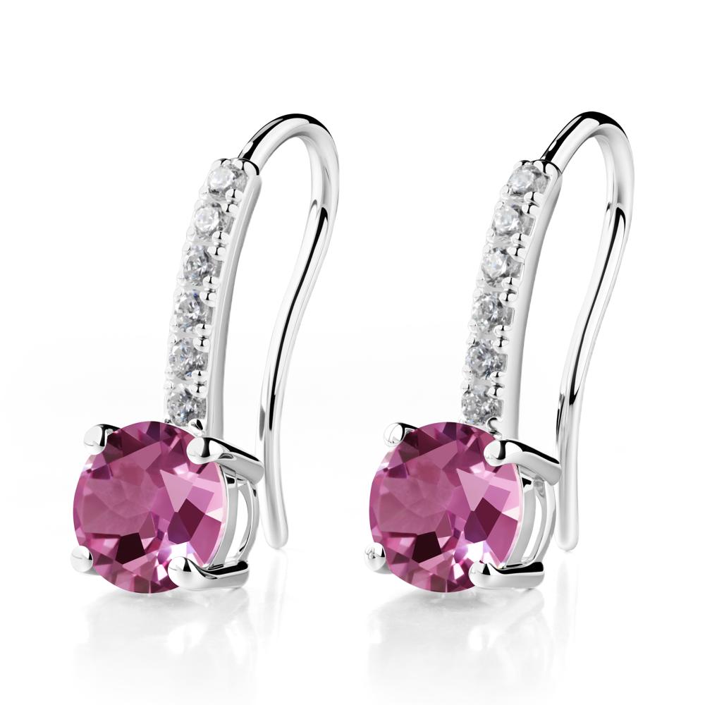 Simple Round Pink Sapphire Dangle Earrings - LUO Jewelry #metal_18k white gold
