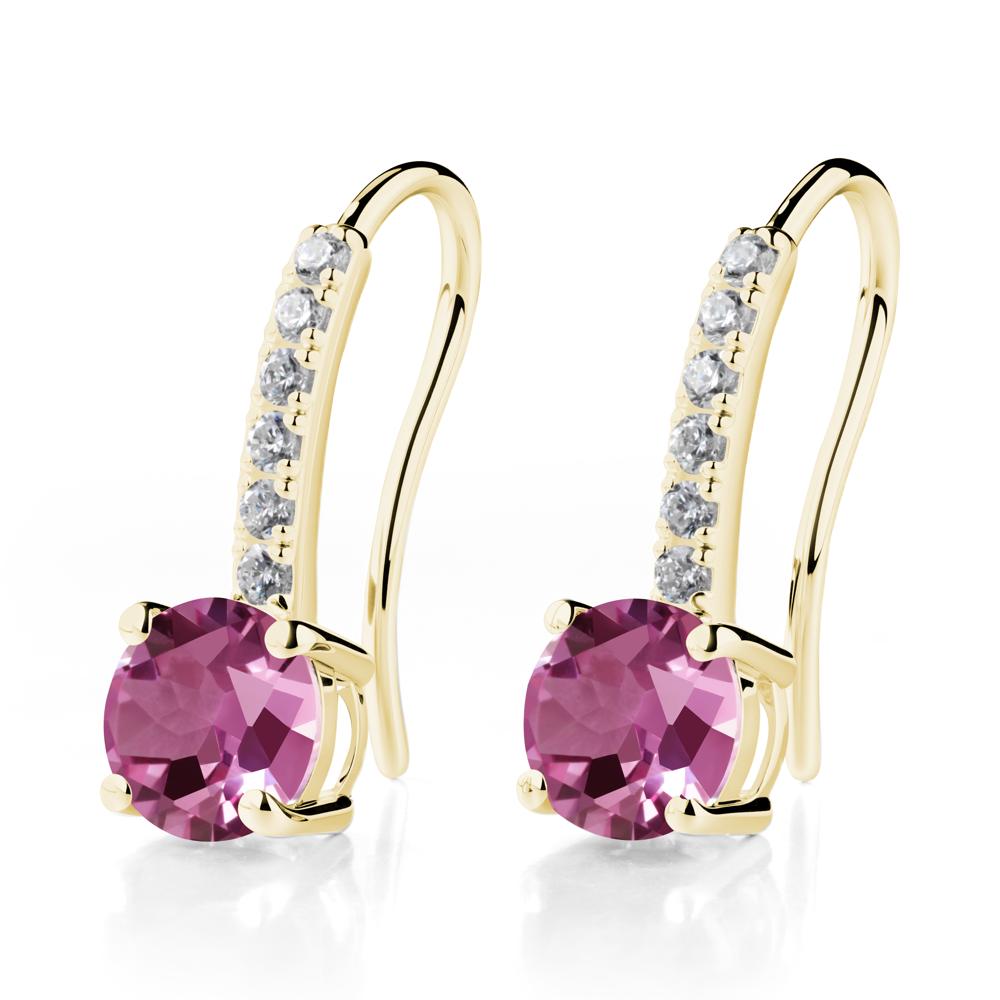 Simple Round Pink Sapphire Dangle Earrings - LUO Jewelry #metal_18k yellow gold