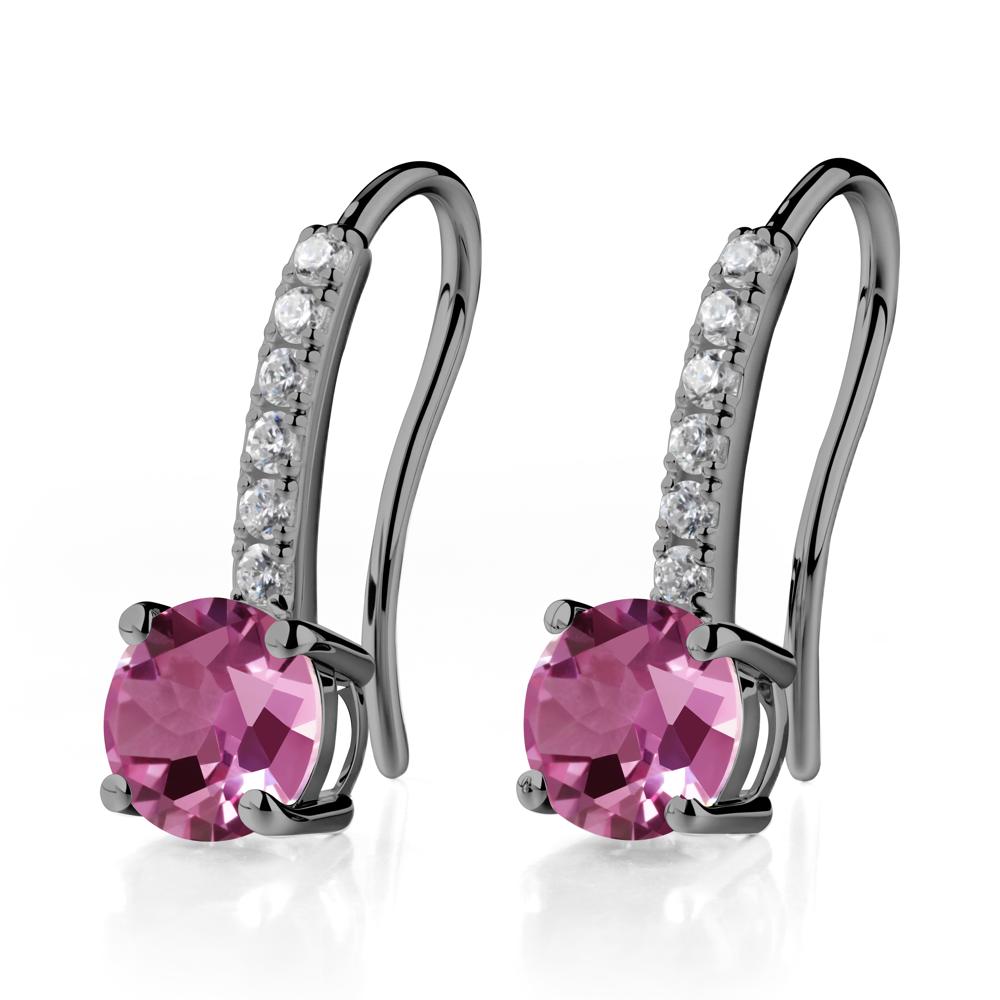 Simple Round Pink Sapphire Dangle Earrings - LUO Jewelry #metal_black finish sterling silver
