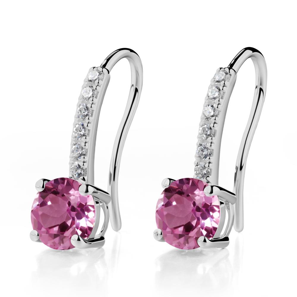 Simple Round Pink Sapphire Dangle Earrings - LUO Jewelry #metal_platinum