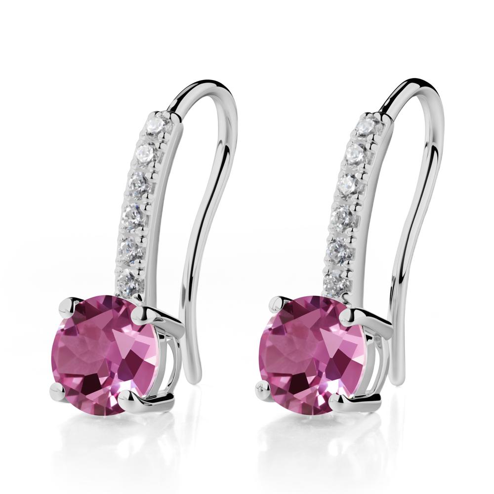 Simple Round Pink Sapphire Dangle Earrings - LUO Jewelry #metal_platinum