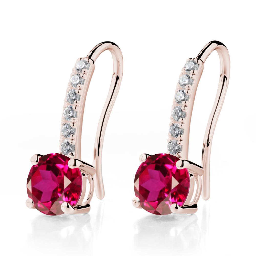 Simple Round Ruby Dangle Earrings - LUO Jewelry #metal_14k rose gold