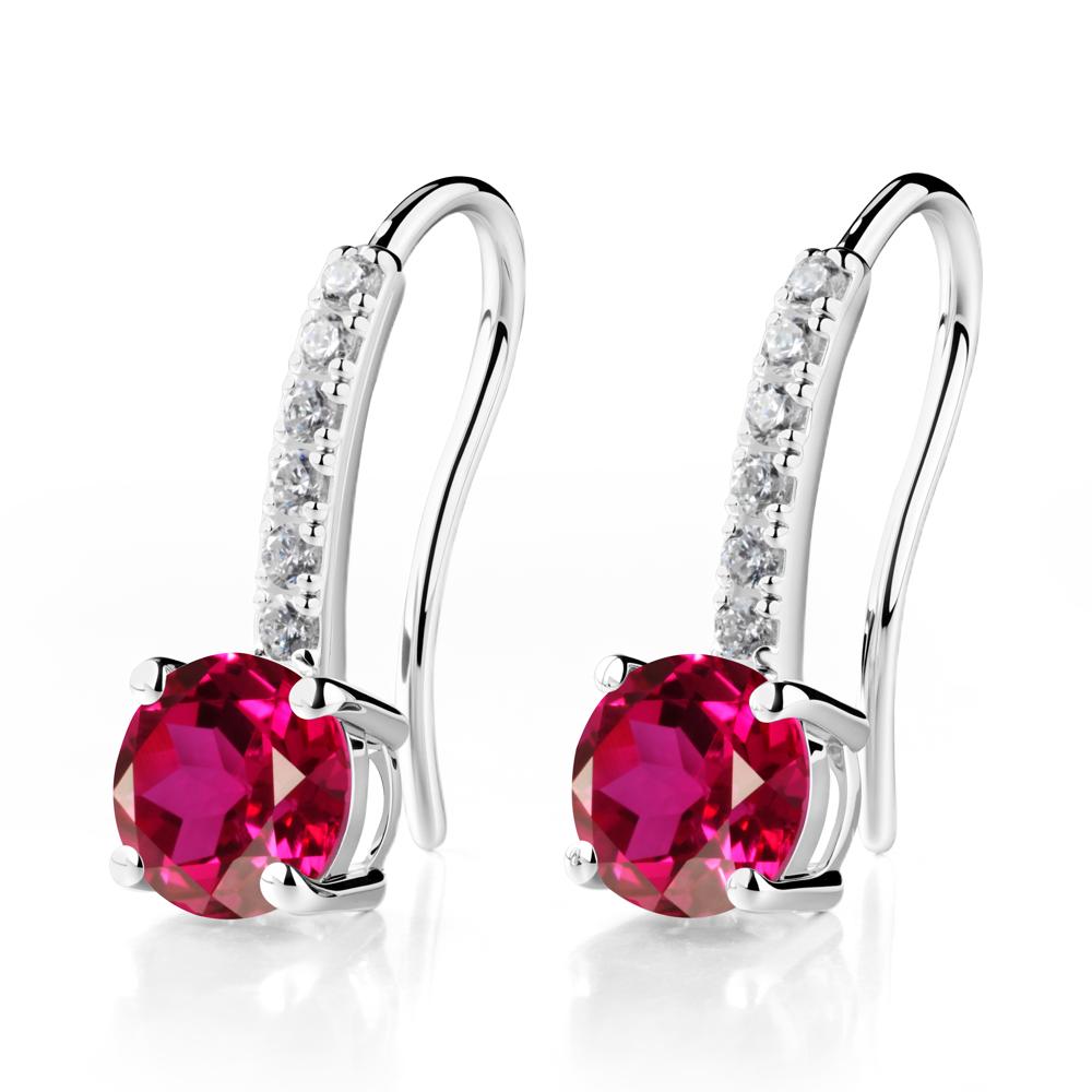 Simple Round Ruby Dangle Earrings - LUO Jewelry #metal_18k white gold