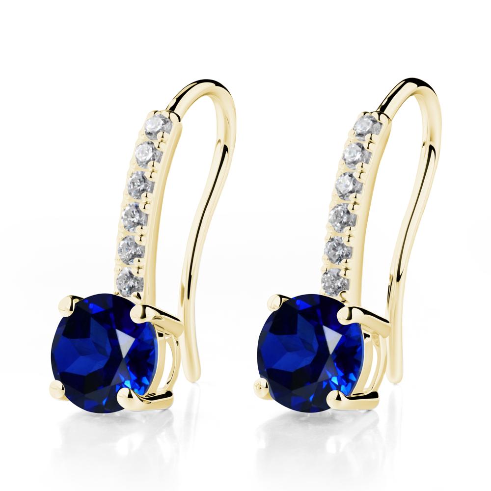 Simple Round Sapphire Dangle Earrings - LUO Jewelry #metal_18k yellow gold