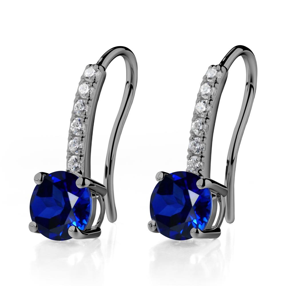 Simple Round Sapphire Dangle Earrings - LUO Jewelry #metal_black finish sterling silver